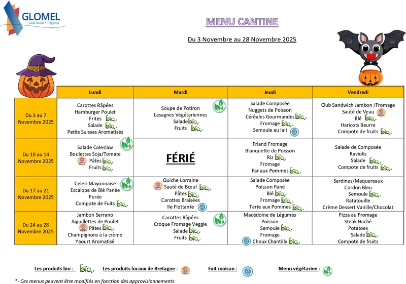 Menu novembre 2025