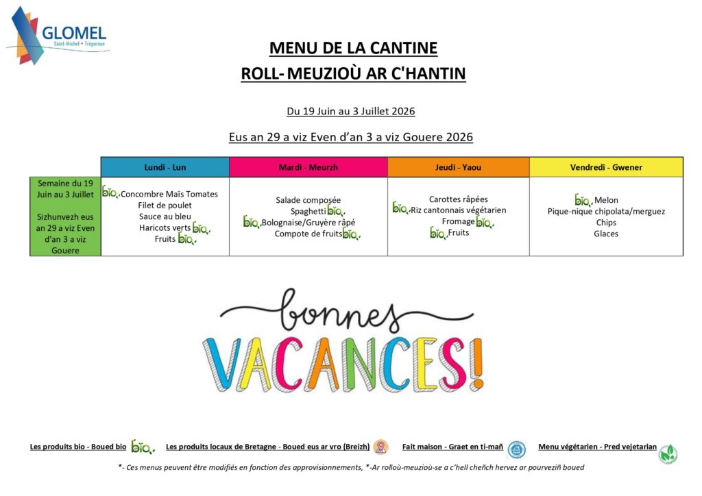 menu cantine juillet 2026